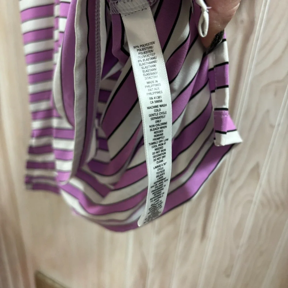 RLX Ralph Lauren Mens‎ Striped Golf Polo Shirt Purple White Performance Size M